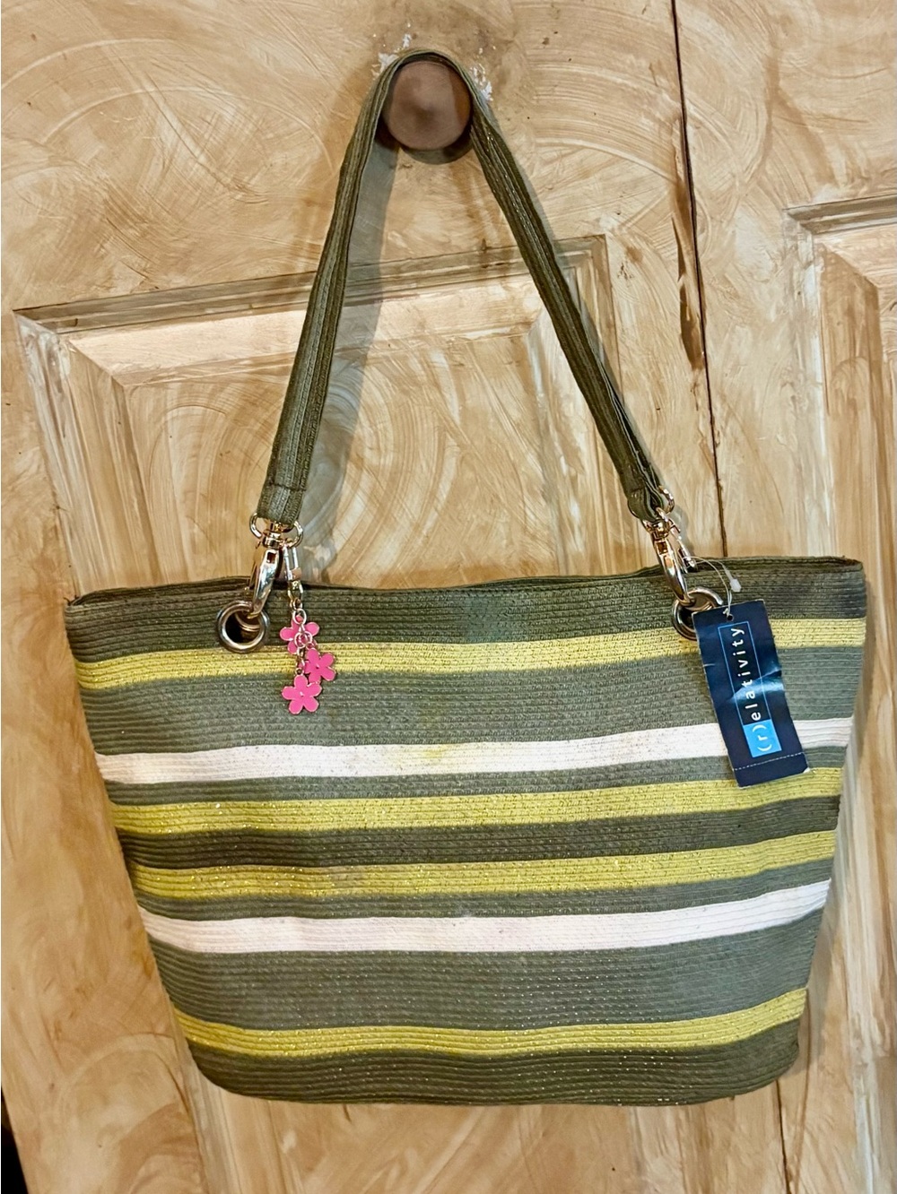 Relativity Shimmery Striped Woven Tote NWT